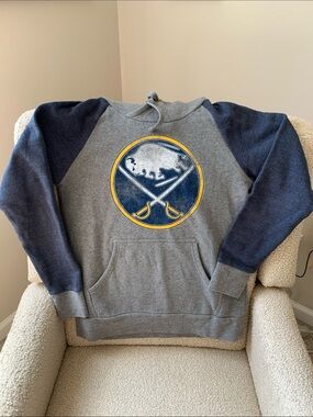 Fanatics Gray and Navy Buffalo Sabres Hoodie with Yellow Logo